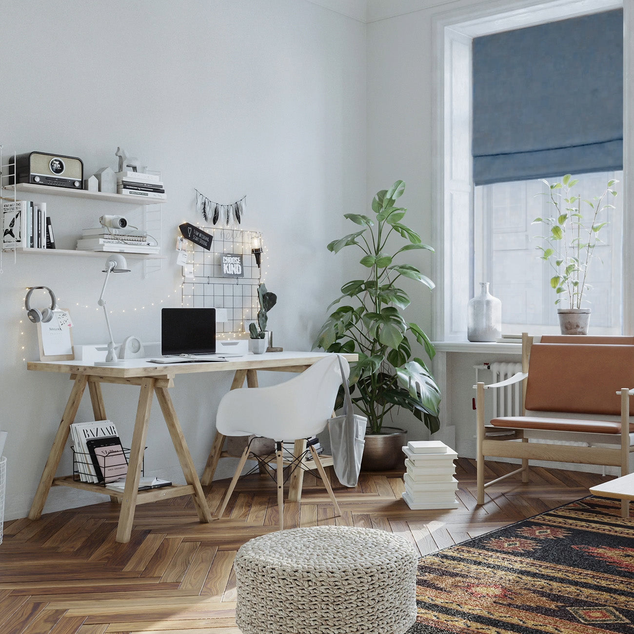 Avesta Double Roman Blinds Blackout - Motorized (Main FLORA-T462-02 Sheer ROUGH-ROU99)
