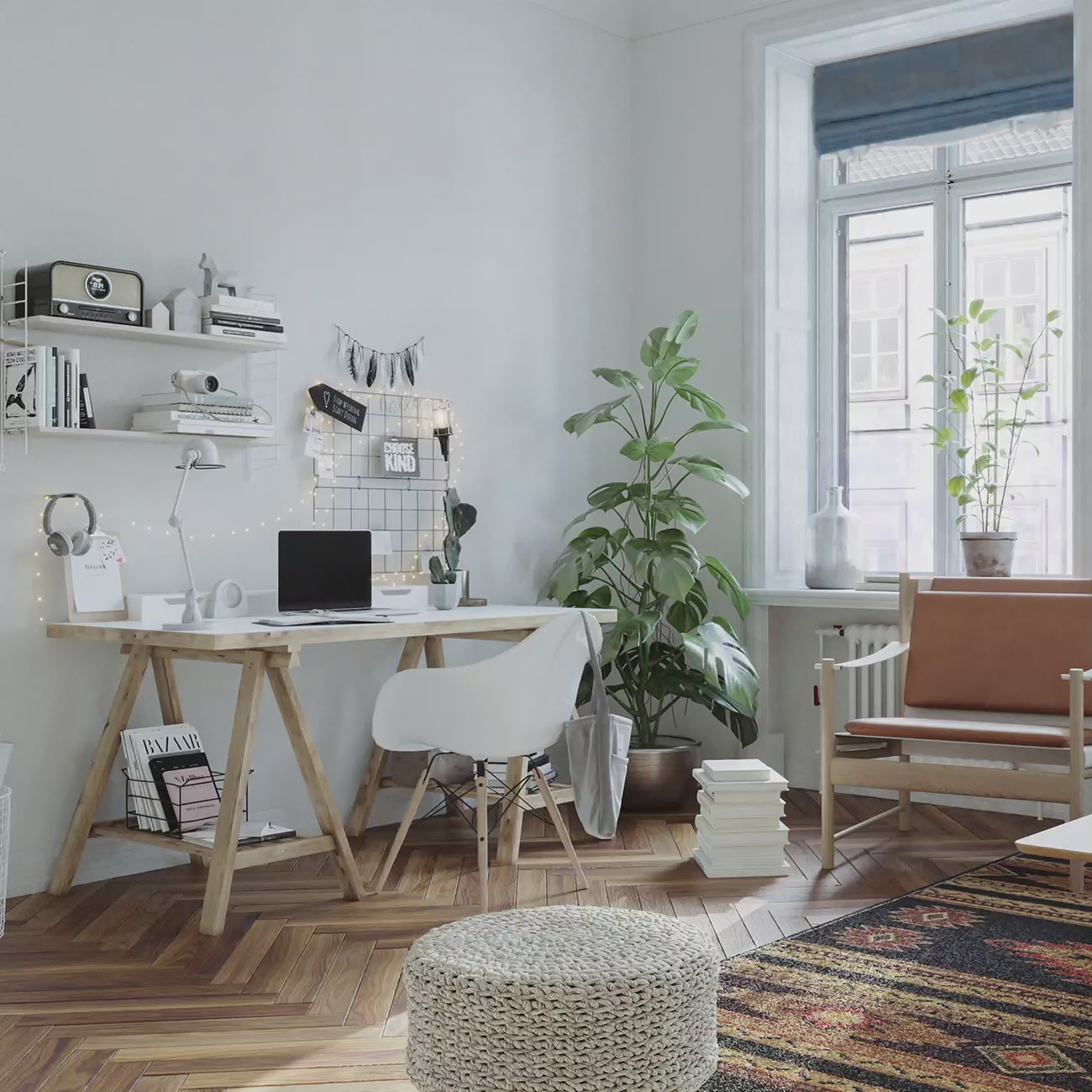 Load video: Avesta Double Roman Blinds Blackout - Motorized (Main FLORA-T462-02  Sheer ROUGH-ROU99)